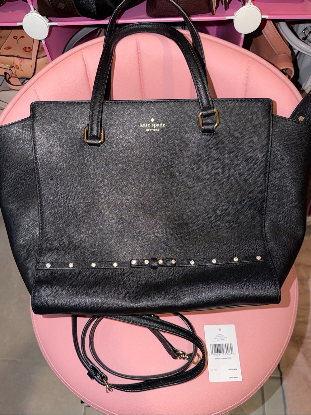 kate spade Black Saffiano Leather Tote with Stud Accent